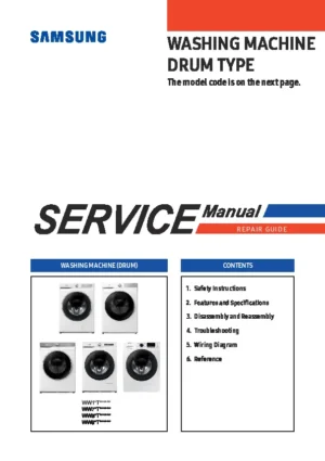 Samsung ww90t634dhe service manual cover cover with photo of the washing machine, model code and type and manual contents