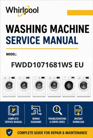 Whirlpool fwdd1071681ws eu service manual Whirlpool logo, Whirlpool EMEA customer service, model type, publication date, document number and service manual contents