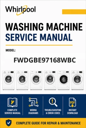 Whirlpool fwdgbe97168wbc service manual Whirlpool logo, Whirlpool EMEA customer service, model type, publication date, document number and service manual contents