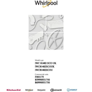 Whirlpool iwc 81482 eco service manual cover Whirlpool logo, Whirlpool EMEA customer service, model type, publication date, document number and service manual contents