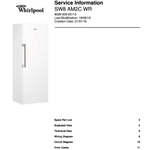 Whirlpool sw8 am2c wr service manual cover with model code, manual contents and publication date