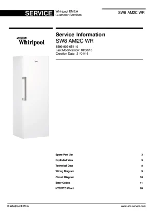 Whirlpool sw8 am2c wr service manual cover with model code, manual contents and publication date