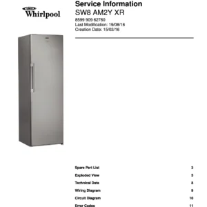 Whirlpool sw8 am2y xr service manual cover with model code, manual contents and publication date