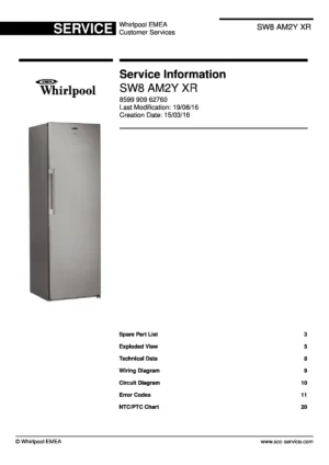 Whirlpool sw8 am2y xr service manual cover with model code, manual contents and publication date
