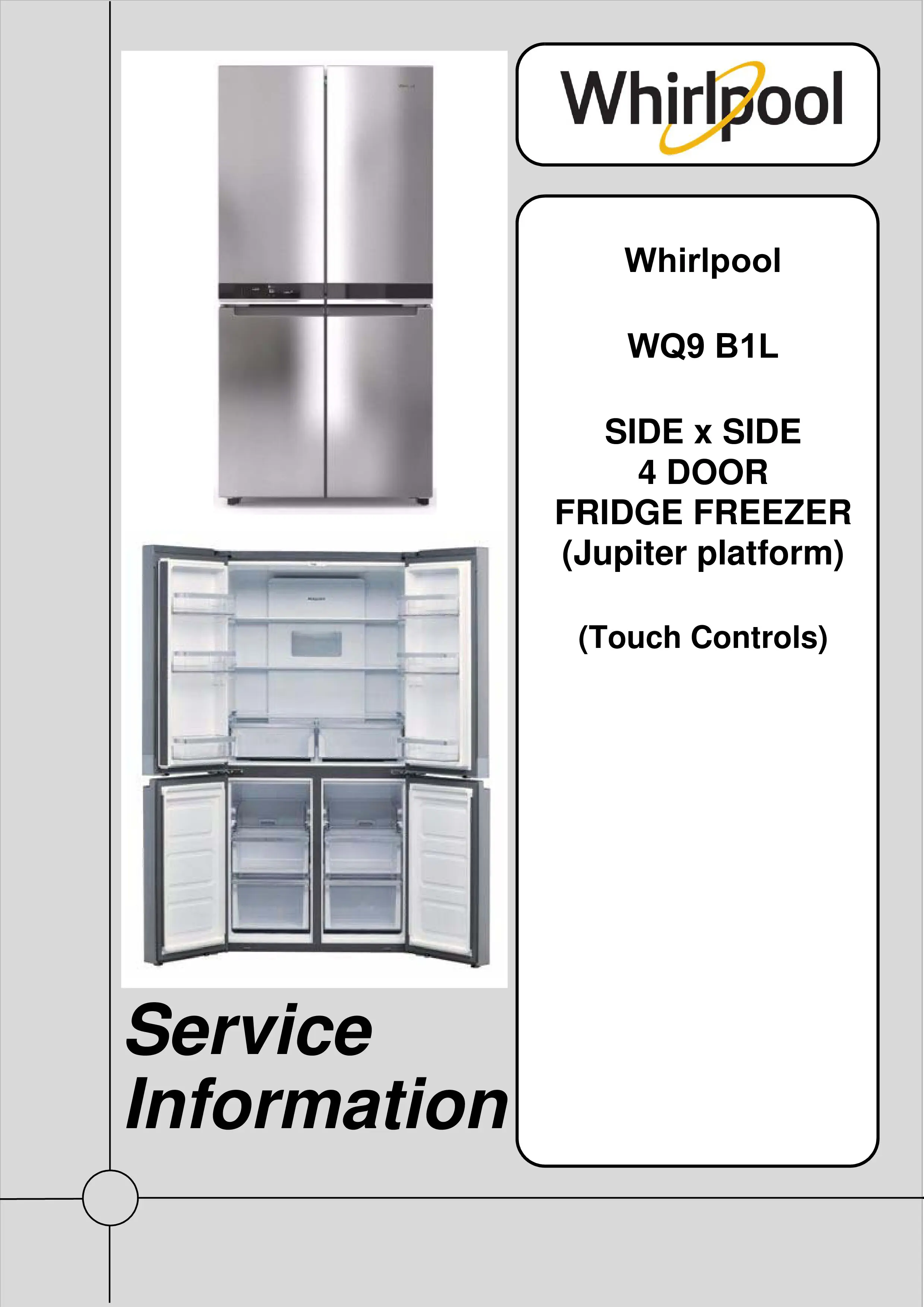 Whirlpool wq9 b1l service manual cover with model code, manual contents and publication date