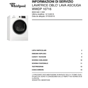 Whirlpool wwdp 10716 copertina del manuale di servizio Whirlpool logo, Whirlpool EMEA customer service, model type, publication date, document number and service manual contents