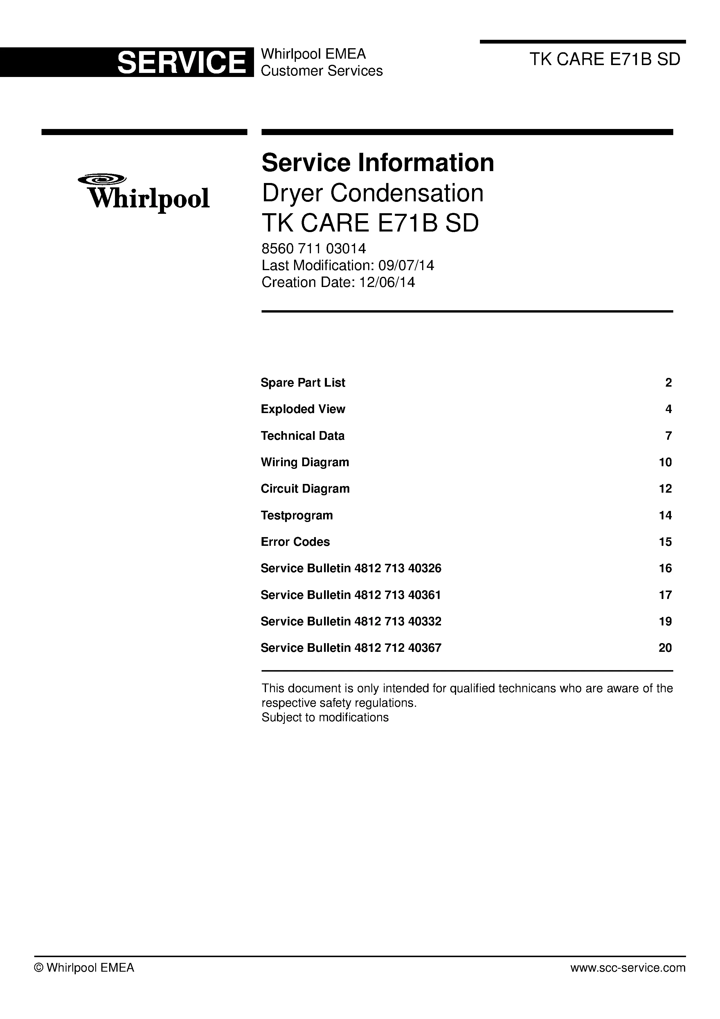Bauknecht tk care e71b sd service manual cover dryer type and model code, publication date and manual contents