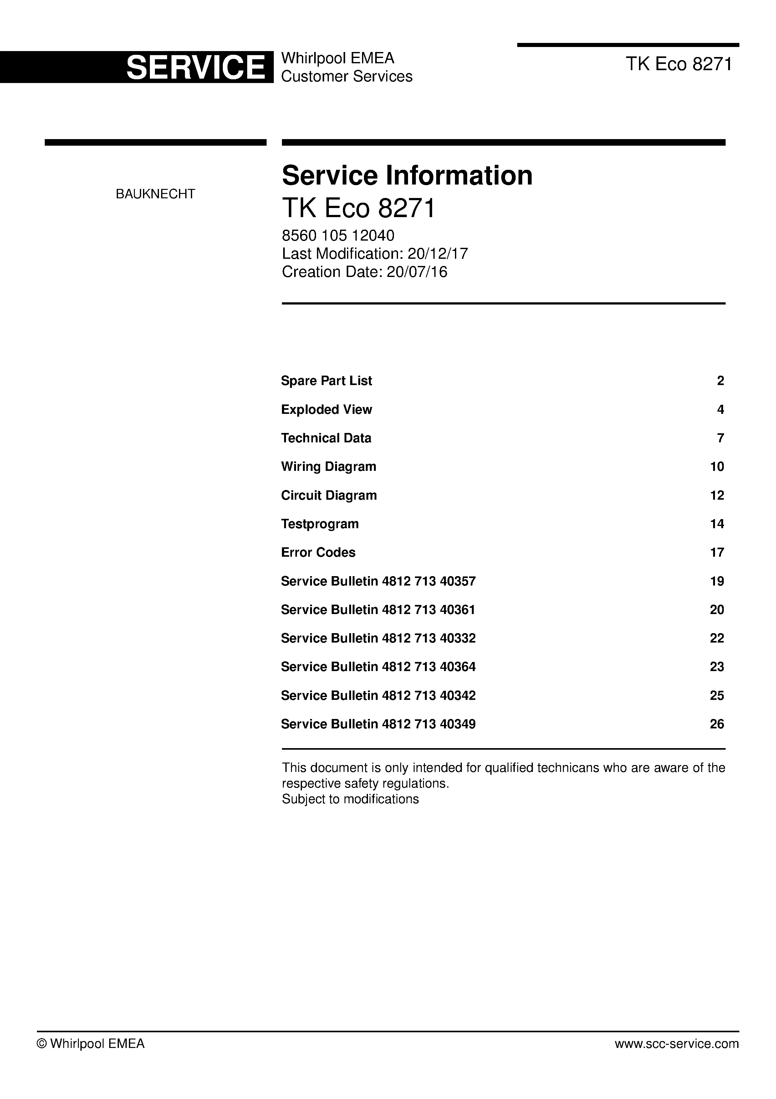 Bauknecht tk eco 8271 service manual cover dryer type and model code, publication date and manual contents