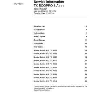 Bauknecht tk ecopro 8 a service manual cover dryer type and model code, publication date and manual contents