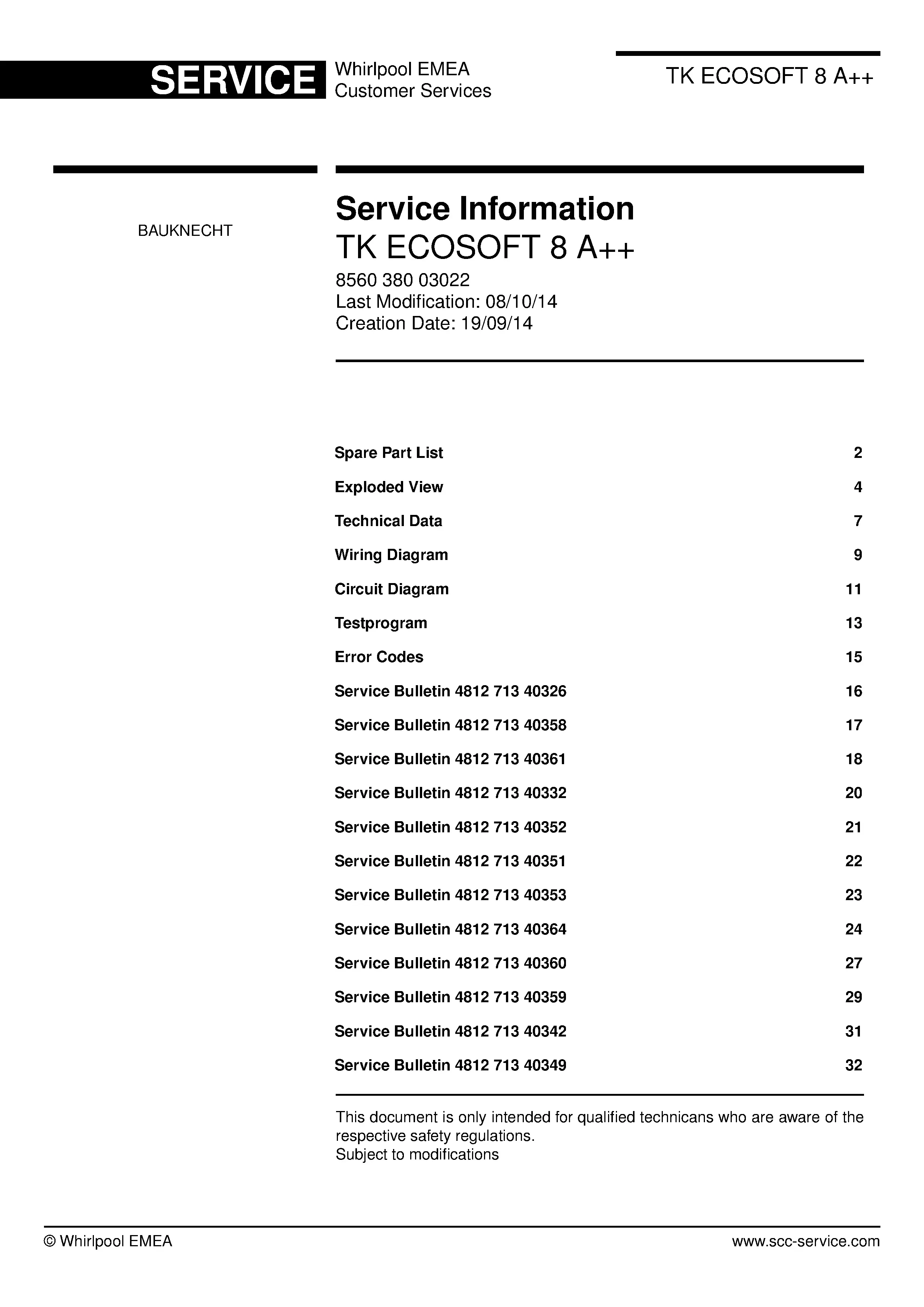 Bauknecht tk ecosoft 8 a service manual cover dryer type and model code, publication date and manual contents