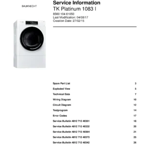 Bauknecht tk platinum 1083 i service manual cover dryer type and model code, publication date and manual contents