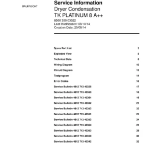 Bauknecht tk platinum 8 a service manual cover dryer type and model code, publication date and manual contents