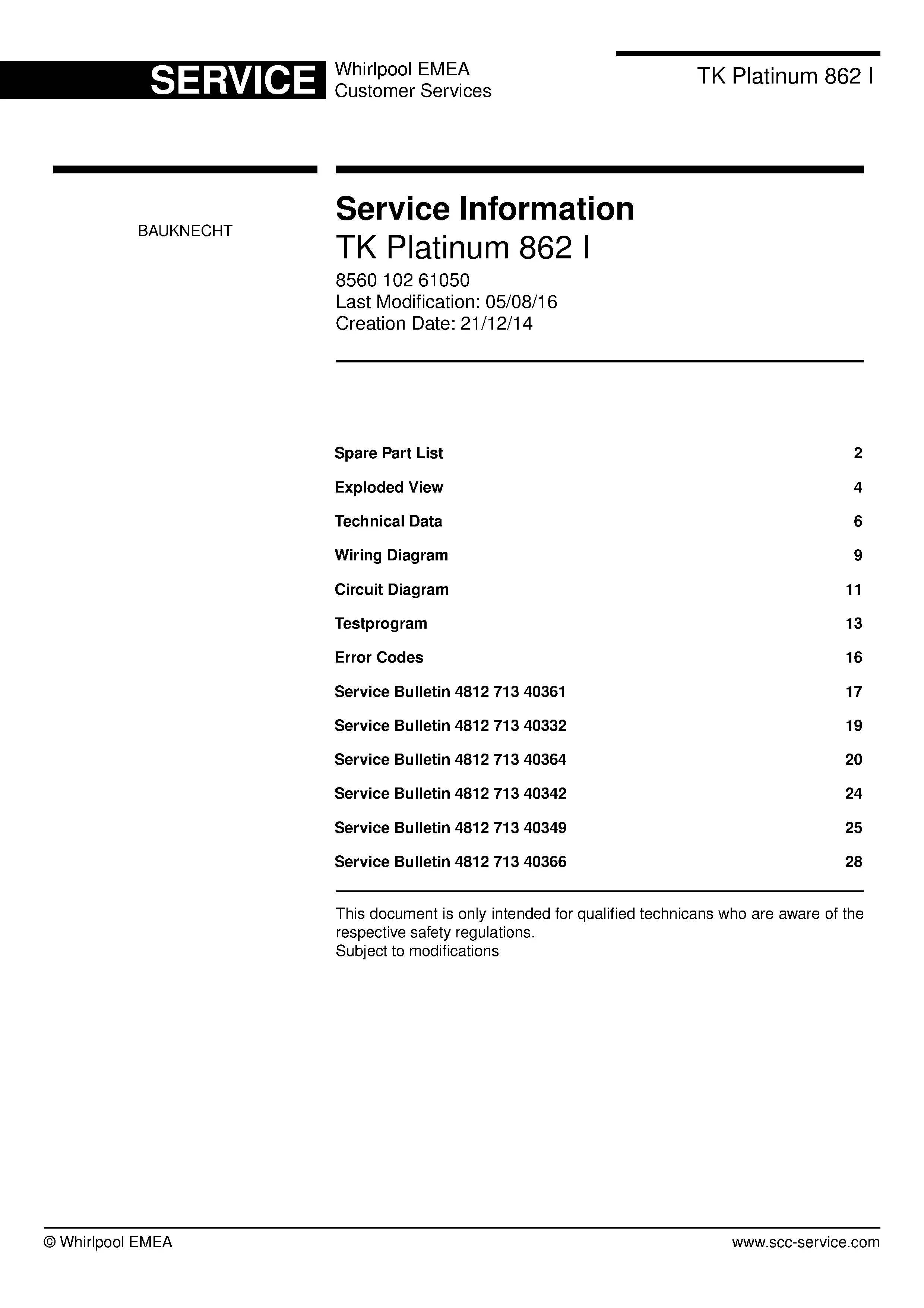 Bauknecht tk platinum 862 i service manual cover dryer type and model code, publication date and manual contents