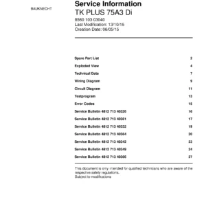 Bauknecht tk plus 75a3 di service manual cover dryer type and model code, publication date and manual contents