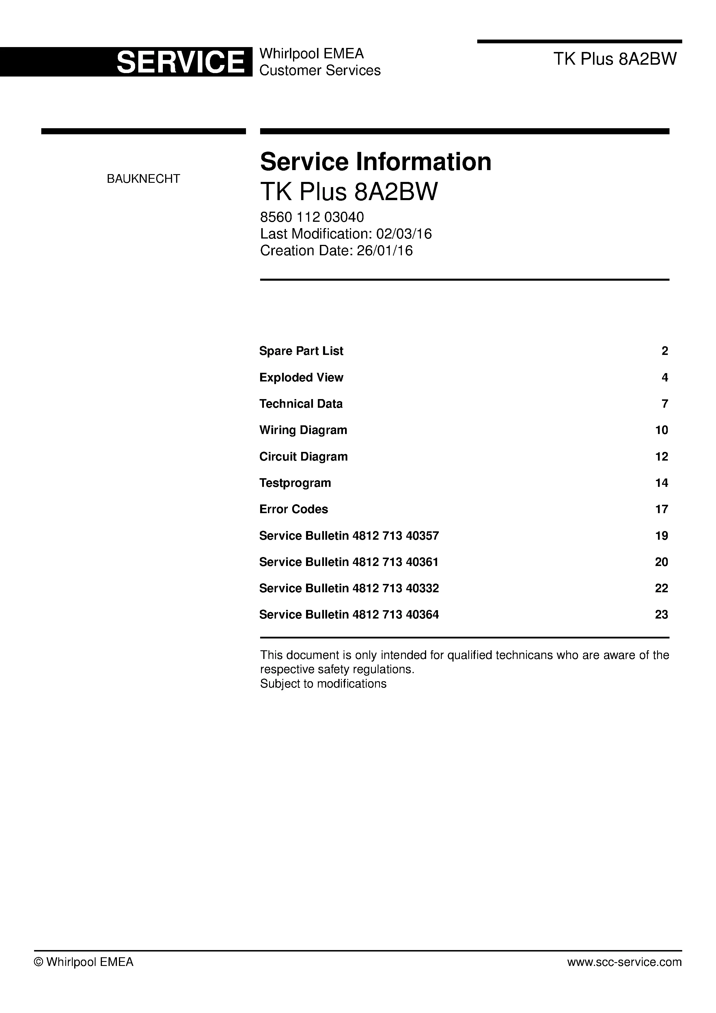 Bauknecht tk plus 8a2bw service manual cover dryer type and model code, publication date and manual contents