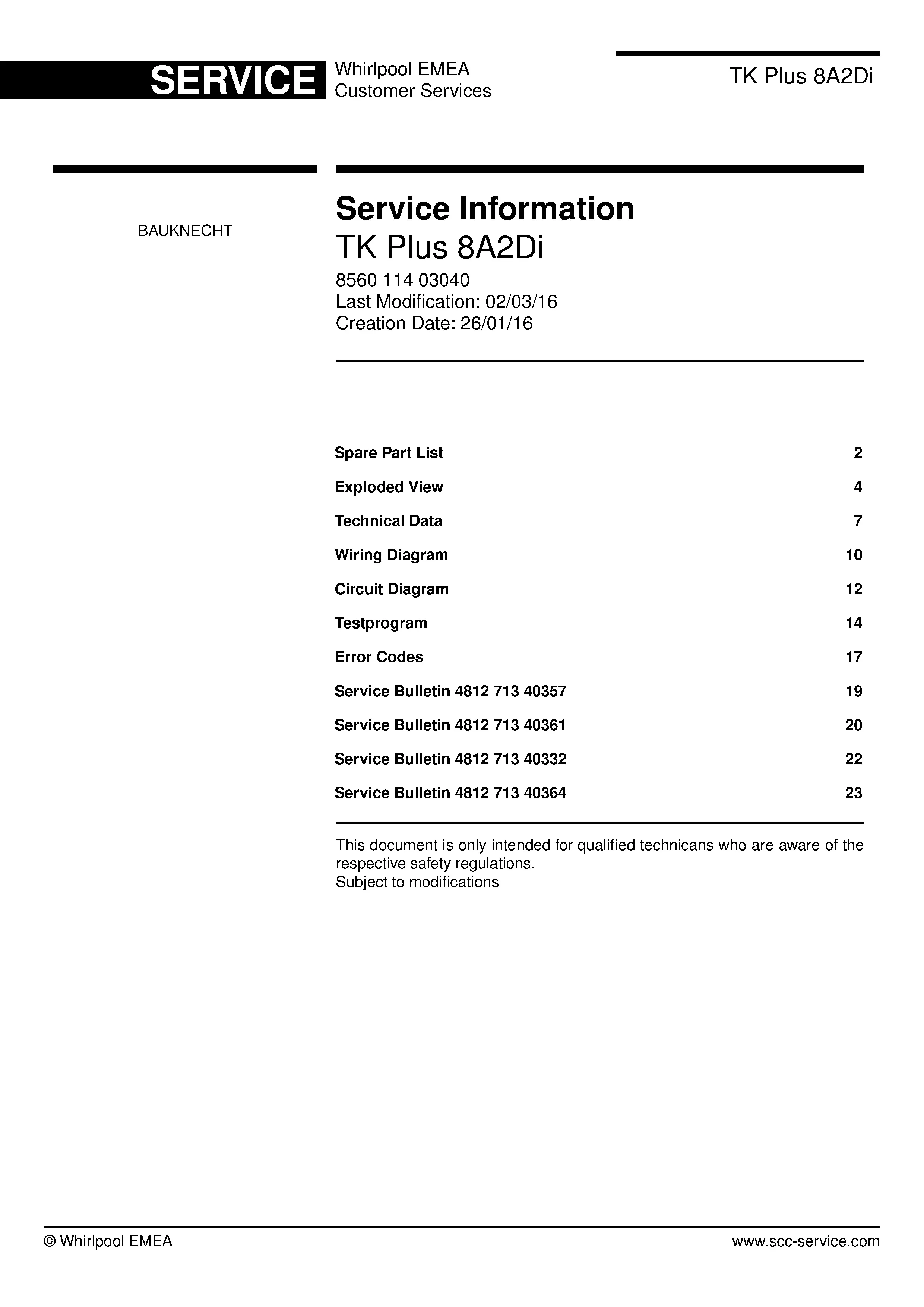 Bauknecht tk plus 8a2di service manual cover dryer type and model code, publication date and manual contents