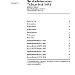 Bauknecht tk supereco 8116a3 service manual cover dryer type and model code, publication date and manual contents