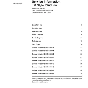 Bauknecht tr style 72a3 bw service manual cover dryer type and model code, publication date and manual contents