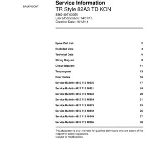 Bauknecht tr style 82a3 td kon service manual cover dryer type and model code, publication date and manual contents