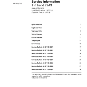 Bauknecht tr trend 72a3 service manual cover dryer type and model code, publication date and manual contents