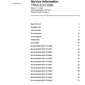 Bauknecht trka eco 6580 service manual cover dryer type and model code, publication date and manual contents