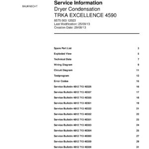 Bauknecht trka excellence 4590 service manual cover dryer type and model code, publication date and manual contents