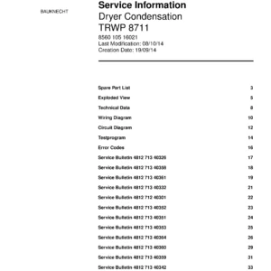 Bauknecht trwp 8711 service manual cover dryer type and model code, publication date and manual contents
