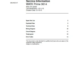 Bauknecht watk prime 9614 service manual cover dryer type and model code, publication date and manual contents