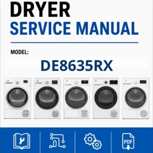 Beko de 8635 rx service manual cover with photo's of Beko dryers, model code and contents