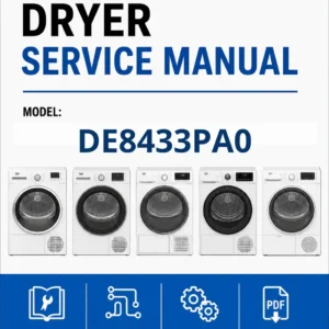 Beko de8433pa0 service manual cover with photo's of Beko dryers, model code and contents