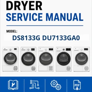 Beko ds 8133 g du7133 ga0 service manual cover with photo's of Beko dryers, model code and contents