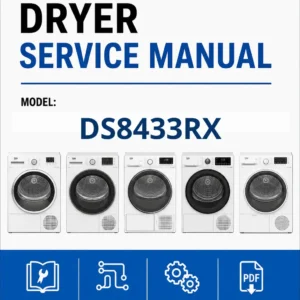 Beko ds 8433 rx service manual cover with photo's of Beko dryers, model code and contents