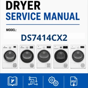 Beko ds7414cx2 service manual cover with photo's of Beko dryers, model code and contents