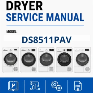 Beko ds8511pav service manual cover with photo's of Beko dryers, model code and contents
