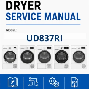 Beko ud837ri service manual cover with photo's of Beko dryers, model code and contents