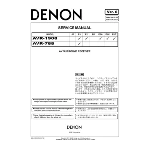 Denon avr 1908 788 service manual cover with photo of the receiver, model type and code, manual contents.
