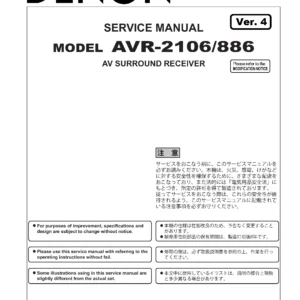 Denon avr 2106 886 service manual cover with photo of the receiver, model type and code, manual contents.