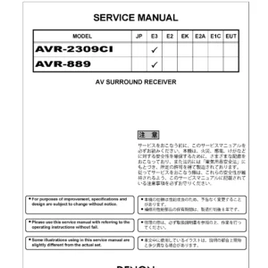 Denon avr 2309ci 889 service manual cover with photo of the receiver, model type and code, manual contents.