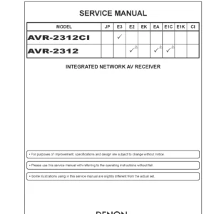 Denon avr 2312ci 2312 service manual cover with photo of the receiver, model type and code, manual contents.