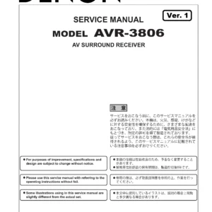 Denon avr 3806 service manual cover with photo of the receiver, model type and code, manual contents.