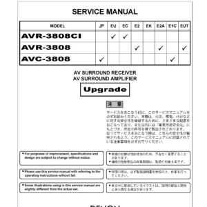 Denon avr 3808ci 3808 service manual cover with photo of the receiver, model type and code, manual contents.