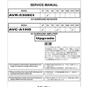 Denon avr 5308ci avc a1hd service manual cover with photo of the receiver, model type and code, manual contents.