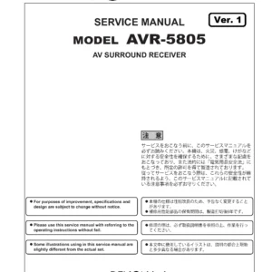 Denon avr 5805ci 5805 service manual cover with photo of the receiver, model type and code, manual contents.