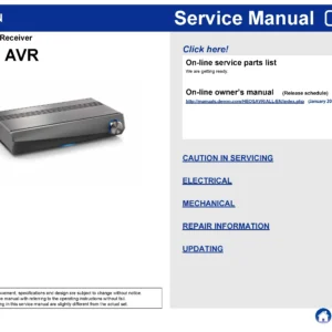Denon heos avr wireless service manual cover with photo of the receiver, model type and code, manual contents.