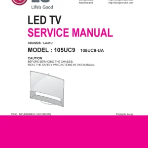 Lg 105uc9 service manual cover with photo's of Beko dryers, model code and contents