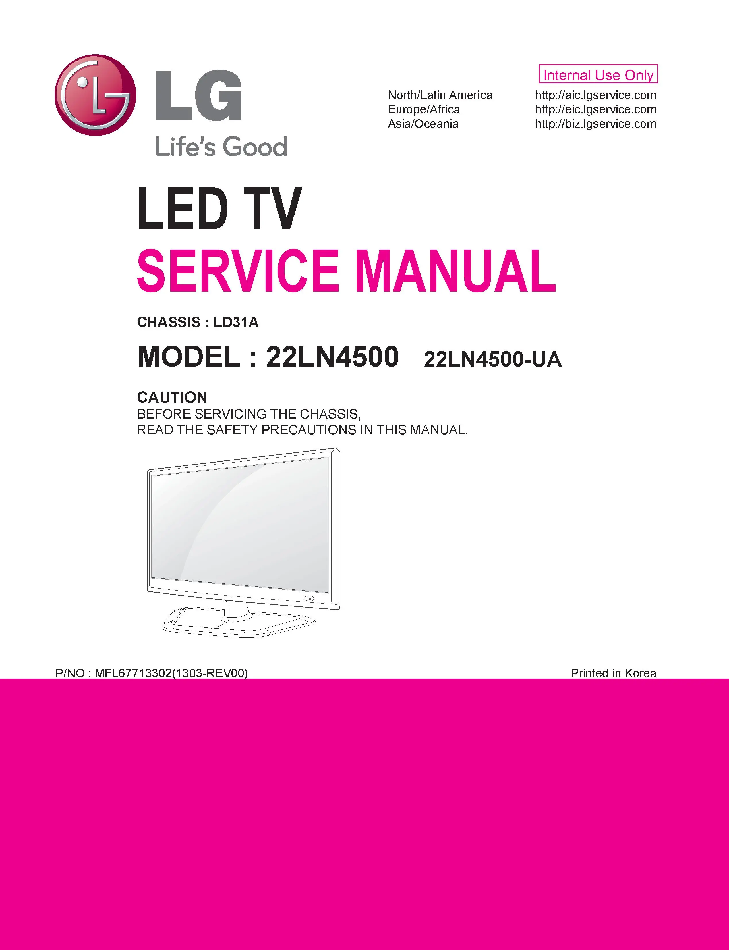 Lg 22ln4500 ua service manual cover with photo's of Beko dryers, model code and contents