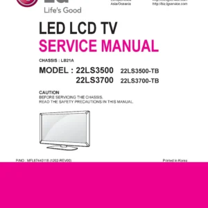 Lg 22ls3500 tb service manual cover with photo's of Beko dryers, model code and contents