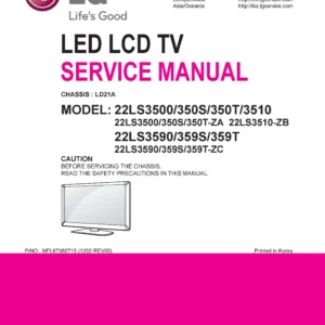 Lg 22ls3500 za service manual cover with photo's of Beko dryers, model code and contents