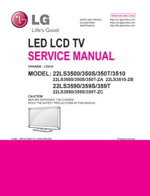 Lg 22ls3500 za service manual cover with photo's of Beko dryers, model code and contents