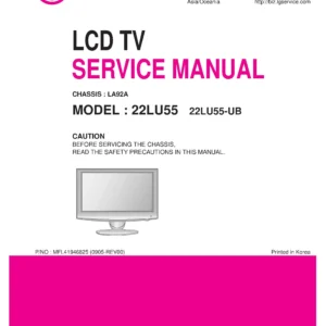 Lg 22lu55 22lu55 ub service manual cover with photo's of Beko dryers, model code and contents
